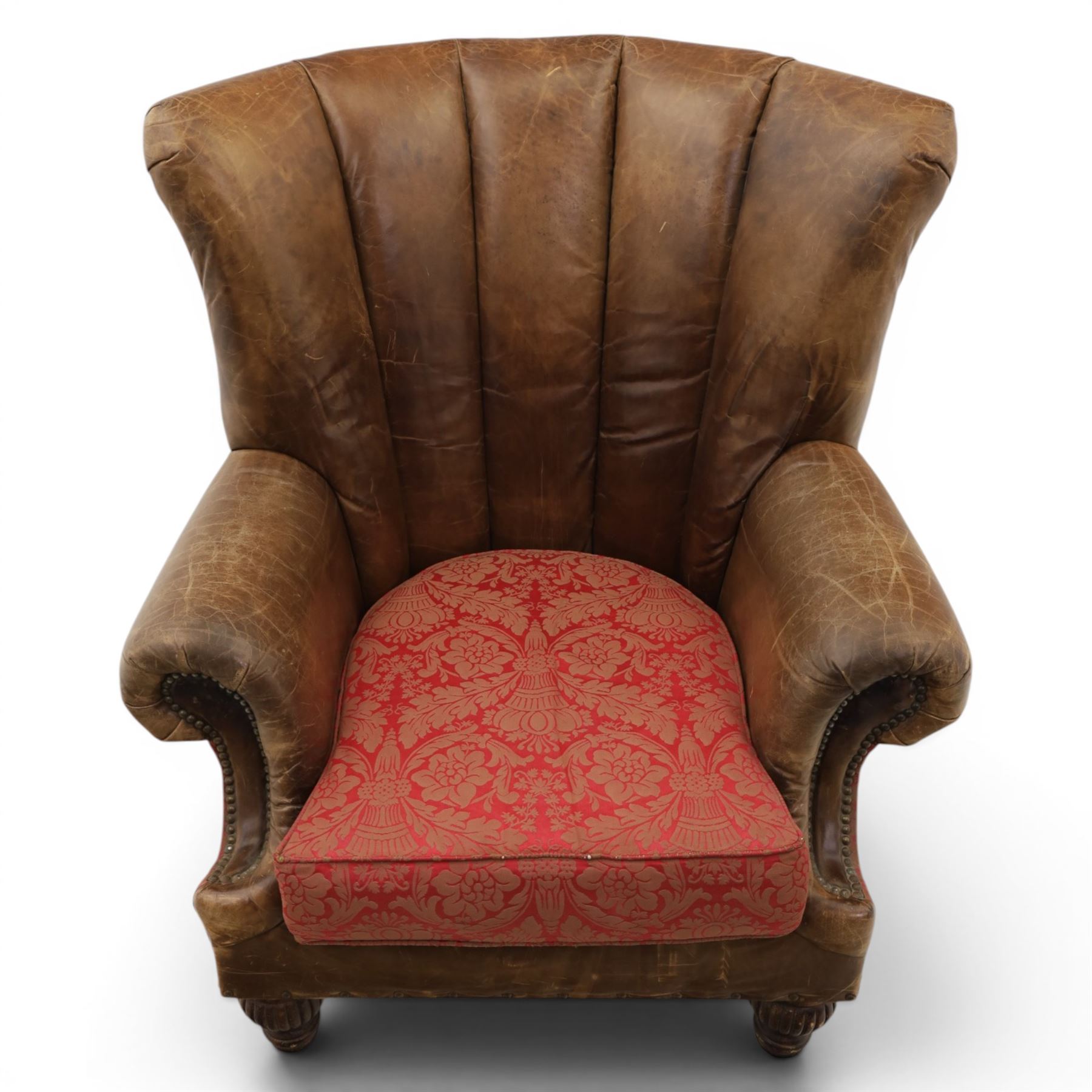 Paul Roberts - Georgian design fan-back leather armchair with fabric seat