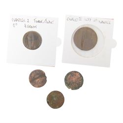 Five early Scottish coins, Charles II bawbees and turners, etc