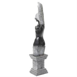 Contemporary marble study of a female nude, on integral carved pedestal base, H42cm 
