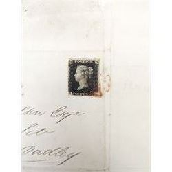 Great Britain Queen Victoria penny black stamp on cover, tied to cover with red MX cancel