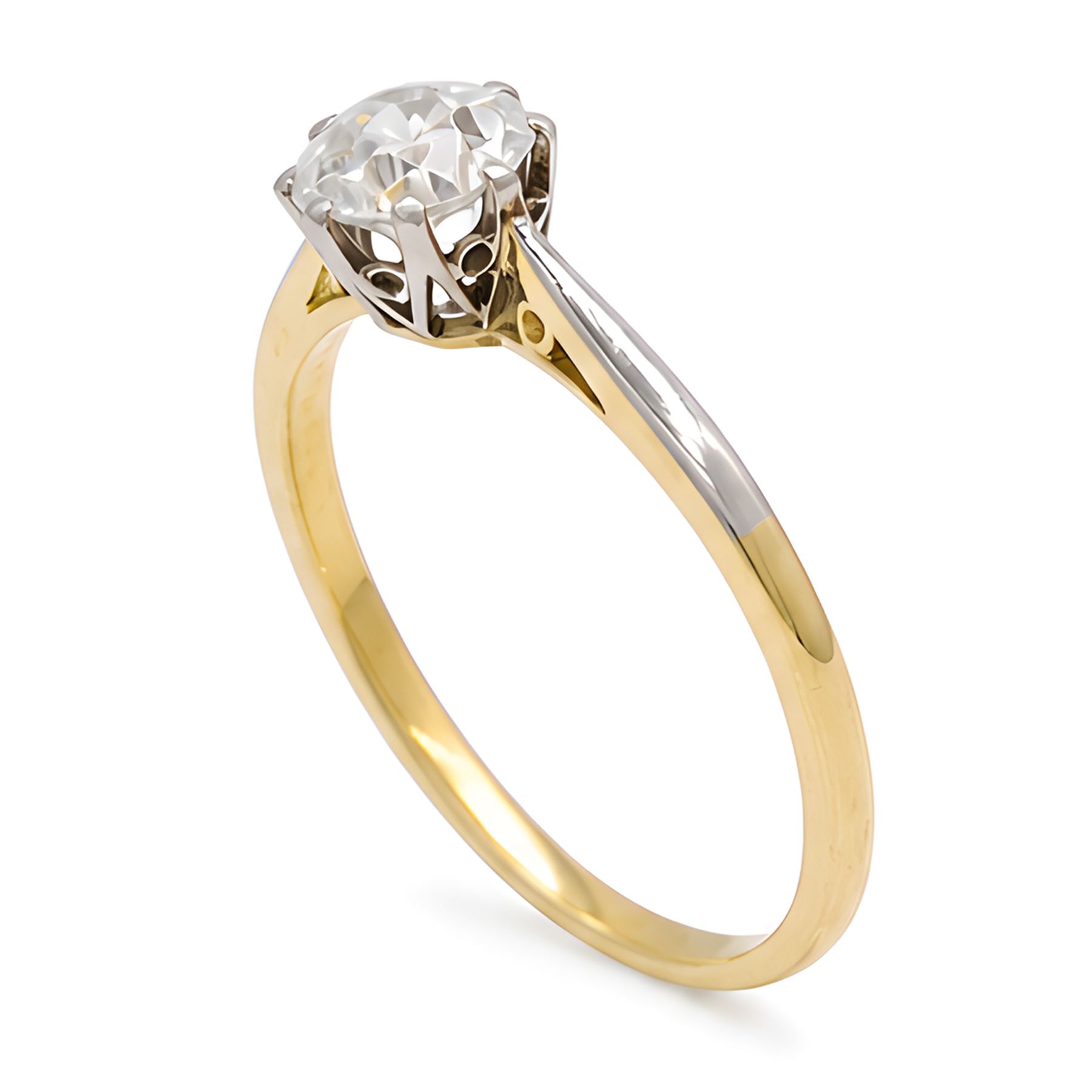 Early 20th century diamond ring, eight claw set with a single old cut diamond of approx 0.85 carat, stamped 18ct