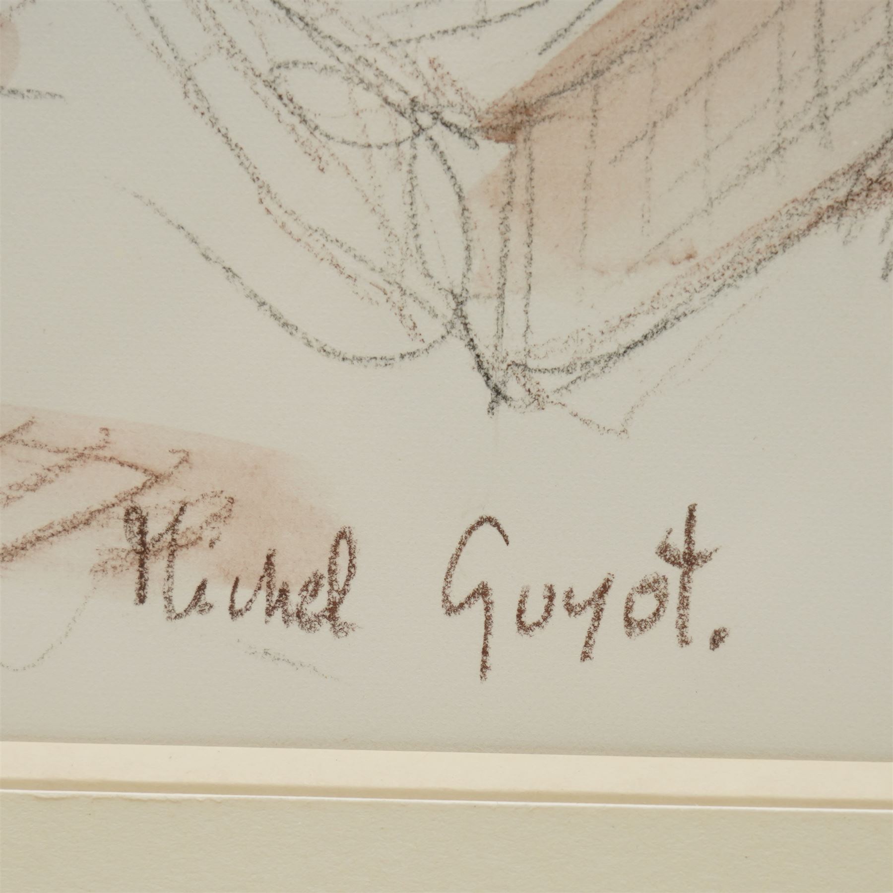 Michel Guyot (French 20th century): Market Scene, watercolour and pastel signed 57cm x 44cm