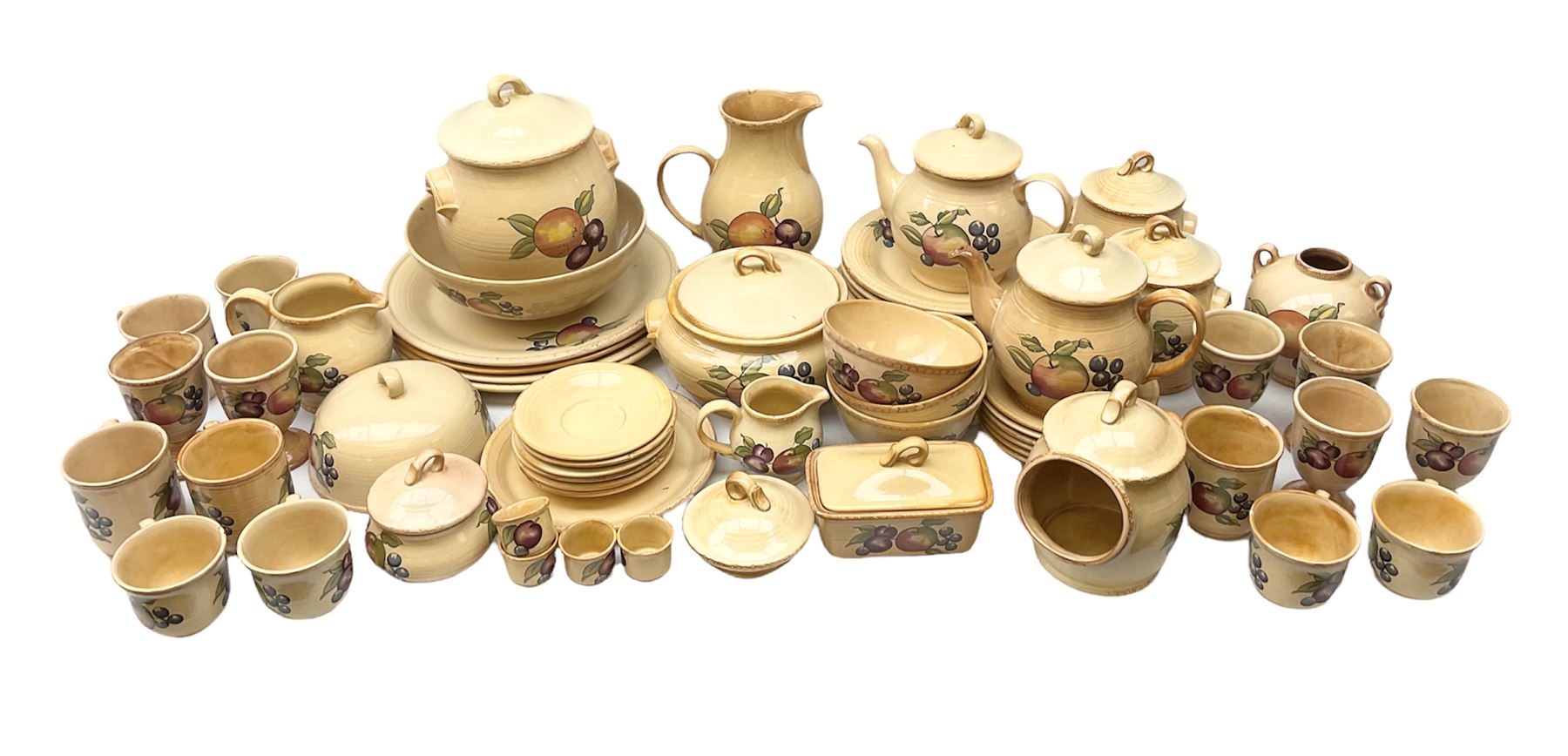 Hornsea Pottery Yeovil pattern part tea and dinner service, to include seven dinner plates, cheese dish and cover, water jug, four storage jars of various sizes etc (60) 