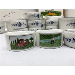 Collection of Villeroy & Boch ceramics, to include two Design Naif plates, decorated with Noah's Ark and Huntsman with dog, framed tile and two napkin rings, together with Vieux Luxembourg Chantilly pattern ramekins, rectangular dishes and napkin rings, Foxwood Tales mug etc, all with printed marks beneath