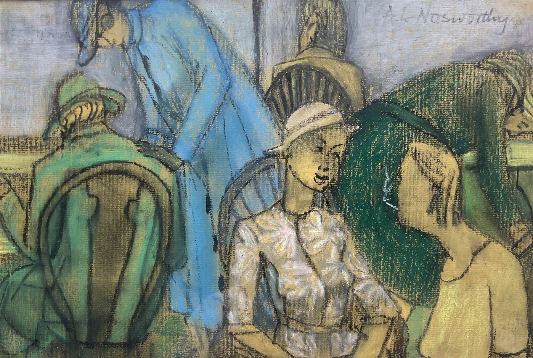 AL Nosworthy (20th century): Cafe Scene, pastel signed 22cm x 32cm