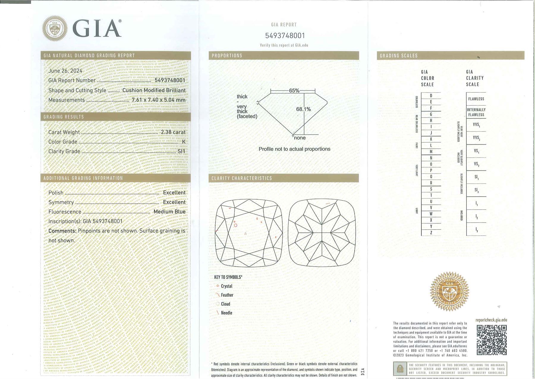 Pair of 18ct white gold cushion cut diamond stud earrings, stamped, total diamond weight, 4.48 carat, each diamond with GIA certificate