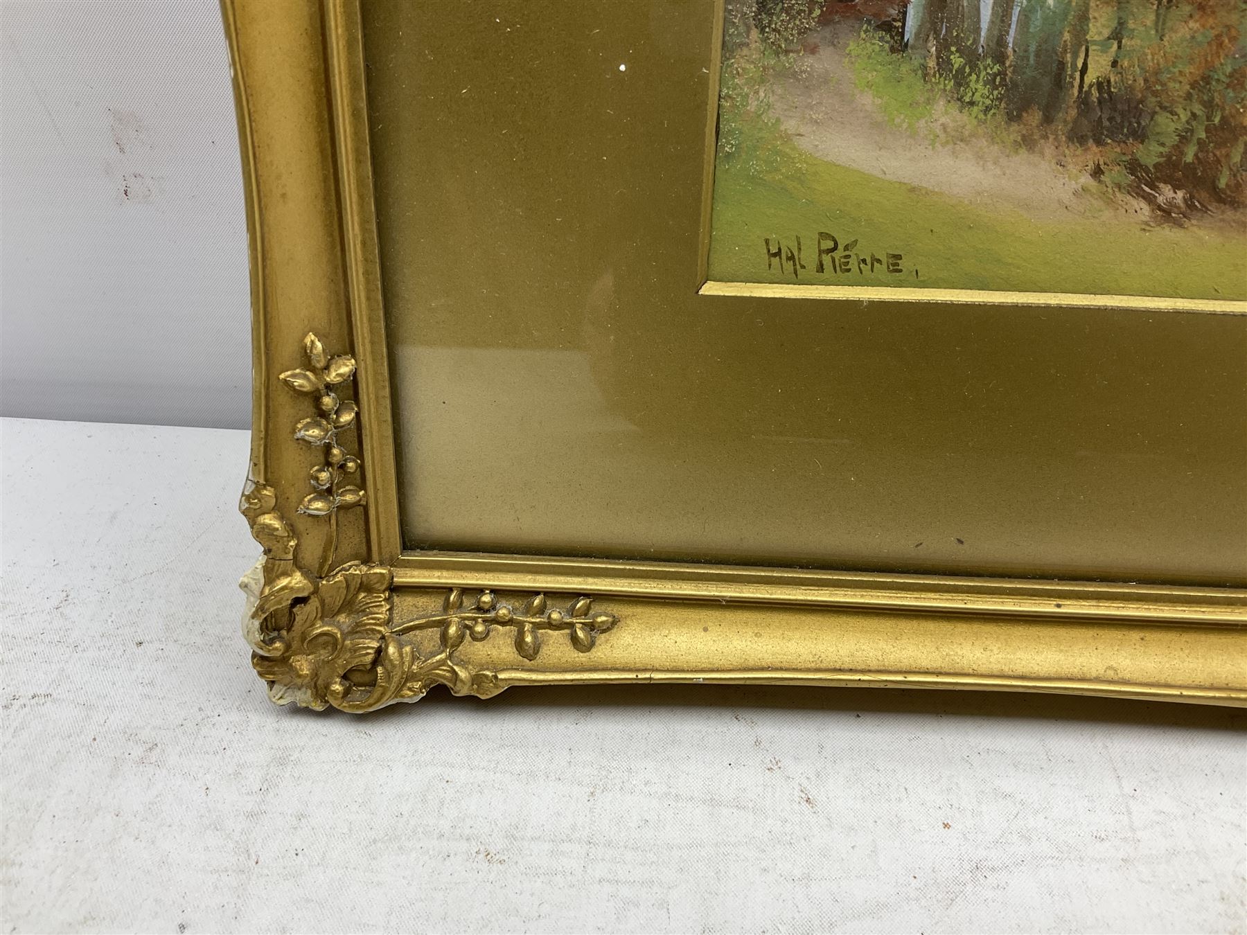 Hal Pierre (19th century): Figure before a Thatched Cottage, gouache signed 19cm x 35cm