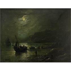 Walter Linsley Meegan (British c1860-1944): Whitby Harbour from Upgang by Moonlight, oil on canvas signed and dated 1878, 33cm x 43cm 
Provenance: Meegan was the vendor's maternal great-grandfather
