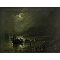 Walter Linsley Meegan (British c1860-1944): Whitby Harbour from Upgang by Moonlight, oil on canvas signed and dated 1878, 33cm x 43cm 
Provenance: Meegan was the vendor's maternal great-grandfather