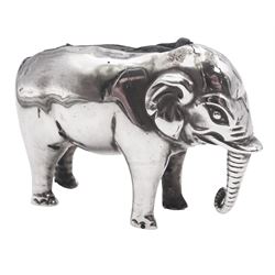 Edwardian silver novelty pin cushion, modelled as an elephant with cushioned back, hallmarked Birmingham 1906, maker's mark indistinct, H3.2cm, approximate total weight 0.46 ozt (14.1 grams)