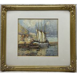 Harry Wanless (British c1872-1934): Ship Moored on Scarborough Harbourside, watercolour signed 24cm x 26cm 