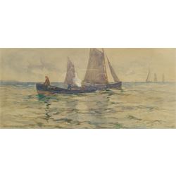 Frank Rousse (British fl.1897-1917): Whitby Cobles off the Coast, watercolour signed and dated '98, 24cm x 50cm