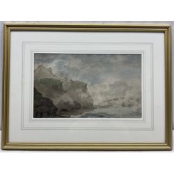 Amos Green (British 1735-1807): Scarborough from White Nab through Fog, watercolour unsigned c.1801, 21cm x 35cm