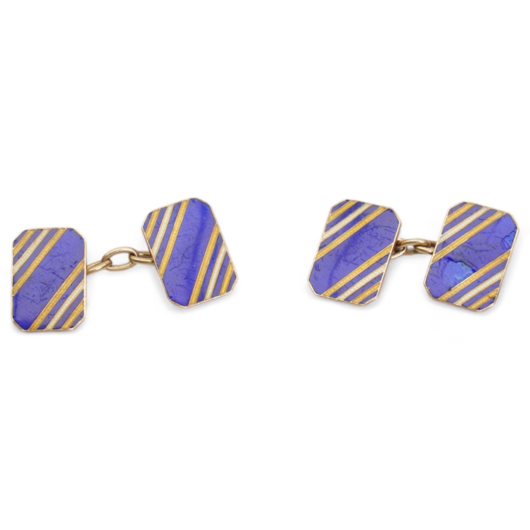Pair of early 20th century 9ct gold cufflinks, with enamel decoration, stamped