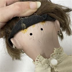 Simon & Halbig bisque head doll with applied hair, sleeping eyes, open mouth with upper teeth and jointed limbs; marked Simon & Halbig S&H 8 1/2, H58cm