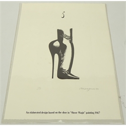  Allen Jones (British 1937-): Shoe Box, The complete portfolio, comprising seven lithographs, screenprint in colour and polished aluminium shoe sculpture, dated 1968, eight signed in pencil, the sculpture with the incised signature, each dated and numbered 161/200  