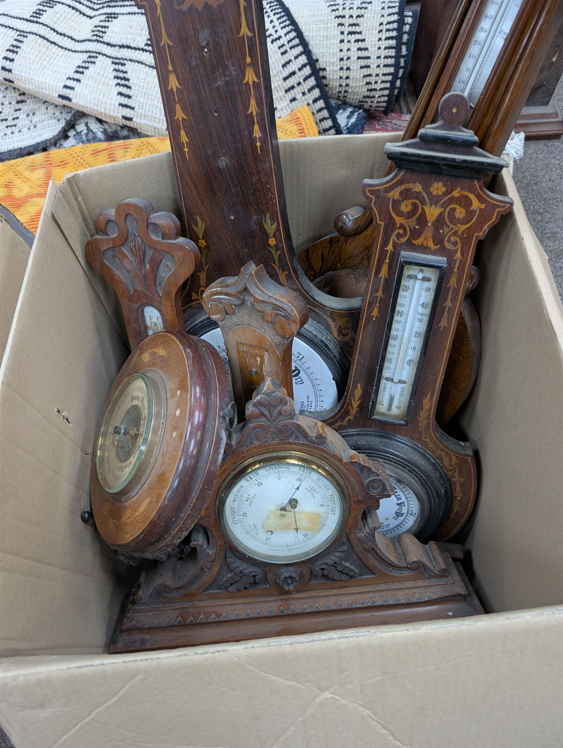 Collection of barometers and barometer parts, in two boxes