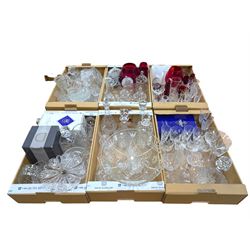 Large collection of glassware, including two ship decanters, Edinburgh crystal, Royal Doulton, red glass, etc in six boxes 