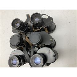 Ten cased pairs of binoculars, to include Rainbow 20x60, Barr & Stroud 7x, Yashica 7x50, Ross London Stepmur 10x50, Wray London Defiant 10x35, Canon 8x30 etc