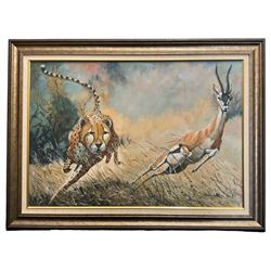 James Lishman (British 1931-2024): 'In for the Kill', oil on board signed, titled verso 60cm x 88cm 