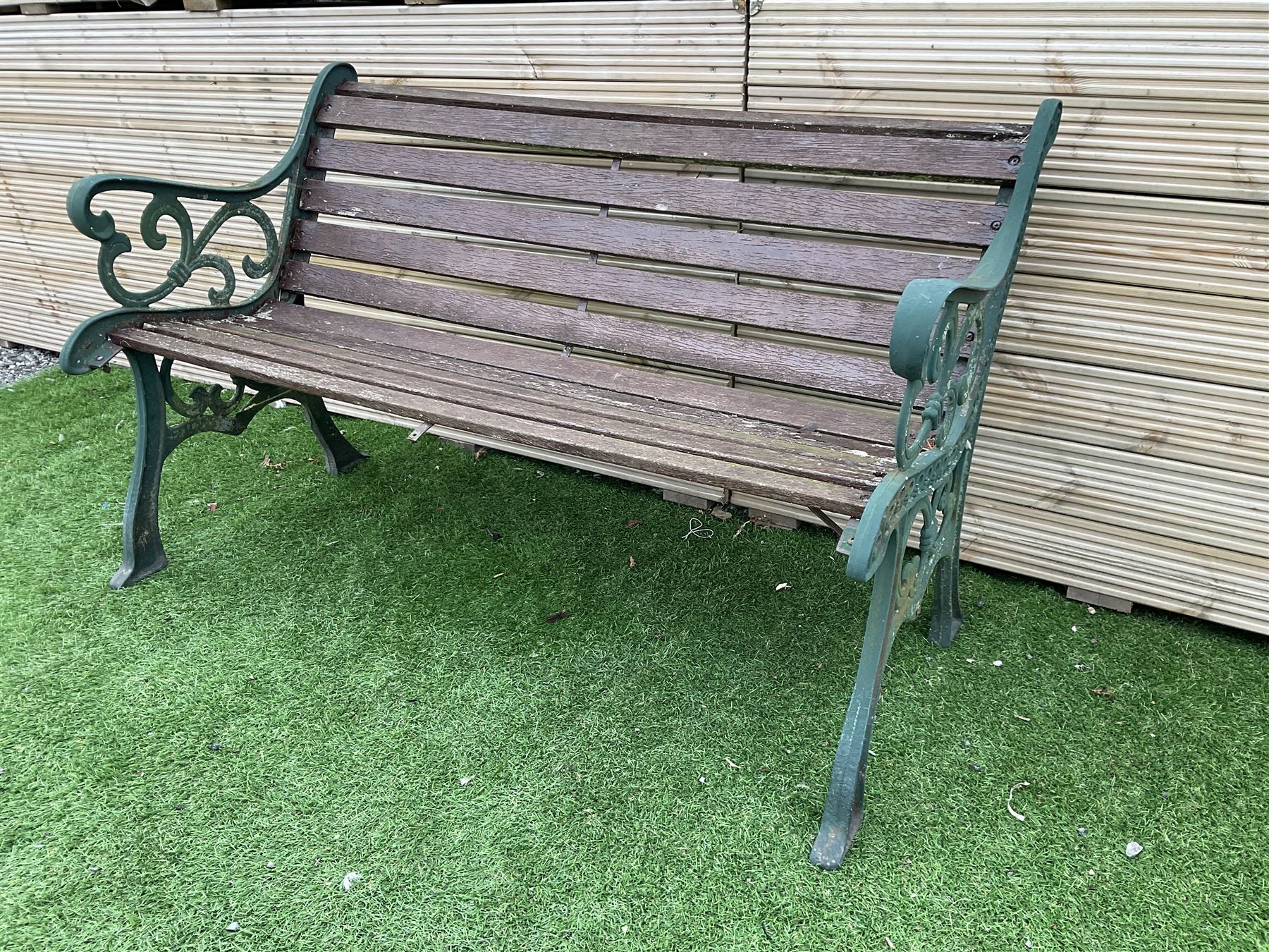 Cast metal and wood slatted garden bench - THIS LOT IS TO BE COLLECTED BY APPOINTMENT FROM DUGGLEBY STORAGE, GREAT HILL, EASTFIELD, SCARBOROUGH, YO11 3TX