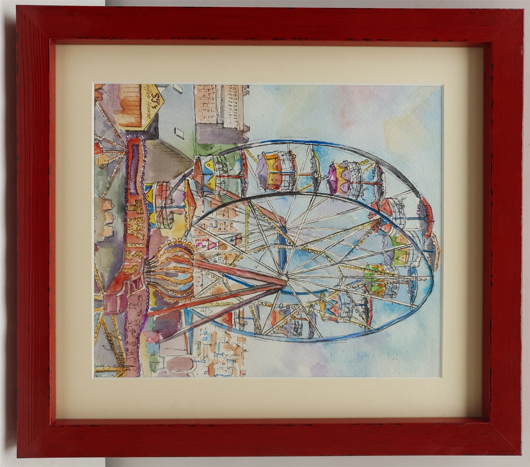 Penny Wicks (British 1949-): Luna Park Scarborough, watercolour and ink signed 28cm x 24cm
