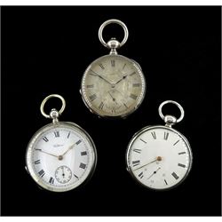 19th century silver open face slim silver key wound anchor escapement pocket watch, by Brothers Mally?, No. 5105, white enamel dial, silver open face lever pocket watch by D. Gill, Logle, No. 10722, silver dial and an Edwardian silver Waltham pocket watch No.19152558 hallmarked (3)