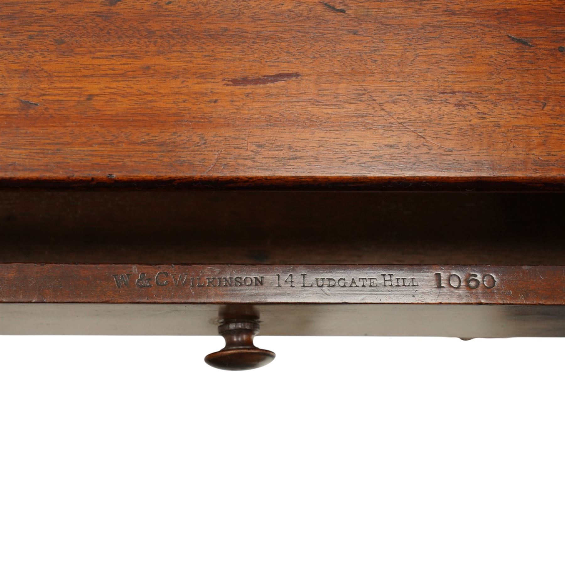Victorian mahogany side table, rectangular top, two short drawers one compartmented, raised on turned supports with castors