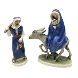 Goebel Flight Into Egypt figure group depicting Mary holding baby Jesus on donkey, no. 44405, together with another Goebel St. Joseph figure, no. 405b, tallest H18cm, both with marks beneath