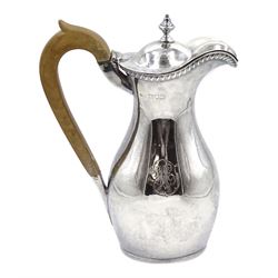 Late Victorian oval baluster silver hot water jug with fruitwood handle London 1899, approx 12.5oz