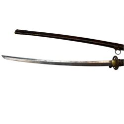 Japanese Army Officers Gunto Sword,  with 64cm steel single edged blade, bronze tsuba and wrapped fish skin grip, in leather scabbard overall L87cm
