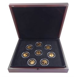 Queen Elizabeth II Isle of Man 'HM Queen Elizabeth II & HRH The Duke of Edinburgh Platinum Wedding Anniversary Gold Fifty Pence Proof Coin Set', comprising eight 22ct gold fifty pence coins dated 2017, each weighs 15.5 grams, cased with certificate 