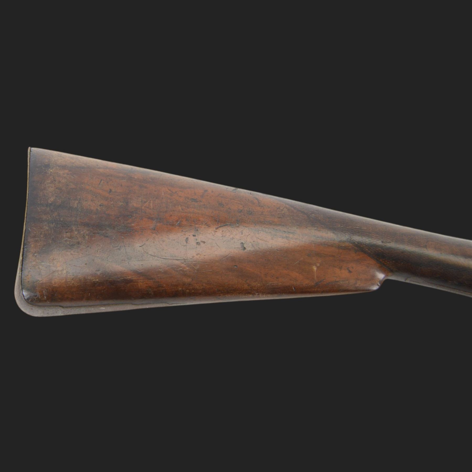 19th century percussion musket, the 76cm barrel with ramrod under, full walnut stock, overall L116cm
Sold as an exempt item under Section 58 (2) of the 1968 Firearms Act, to be held as a curiosity or ornament