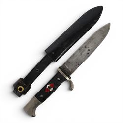 WWII German Third Reich Hitler Youth knife, the 13cm blade marked RZM M7/13, chequered bla...
