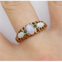 9ct gold opal and emerald ring, hallmarked
