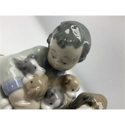 Pair of Lladro figures comprising 'Mis Amigos' model no 5456, and 'Bashful Bather' model no 5455, both with boxes