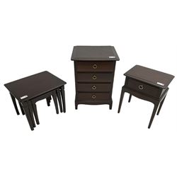 Stag Minstrel - four-drawer bedside chest (W53cm, H72cm, D47cm); bedside table with single drawer (W44cm, H58cm, D32cm); and a nest of three tables (55cm x 46cm, H45cm)