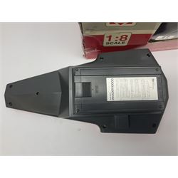 PMS Lightning 1:8 scale remote control racing car; Soma Sonic Man battery operated electronic sounds and light action figure; and CGL Galaxy Invader 10000 computer space battle game; all boxed (3)