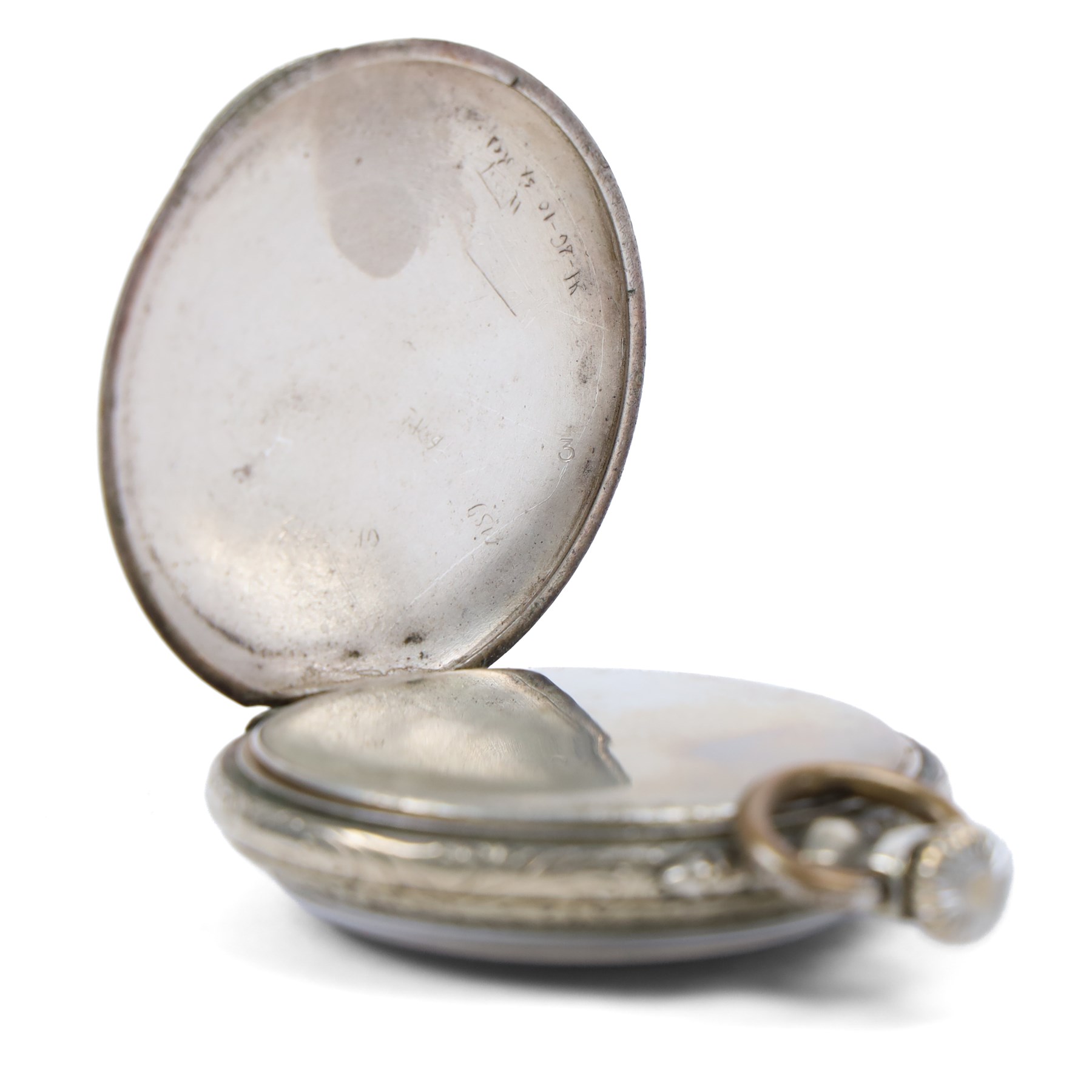 20th century silver plated pocket watch, the dial later printed with an erotic scene, D5cm