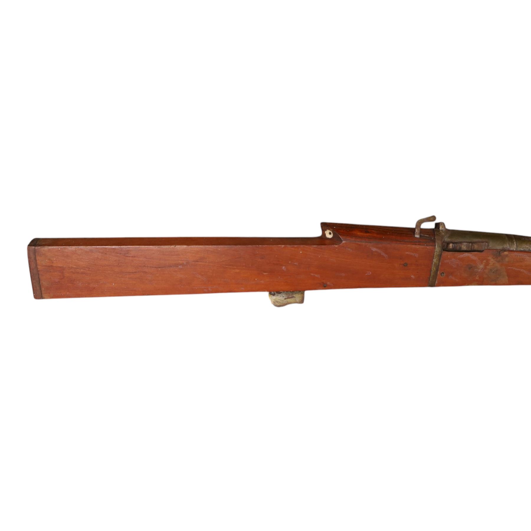  Indian matchlock jezail from the Royal Jaigarh Fort, Jaipur, the plain 69 inch barrel with flared muzzle, stamped to breech 'JPR/EXR/2/3808' on a full wooden stock, overall length 239cm, together with certificate of authenticity on Rajmahal Palace Office headed paper, dated 11th March 1978