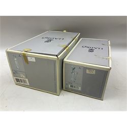 Two Lladro figures, comprising Garden Classic, no 7617 and Garden Song, no 7618, with original boxes and artists signature beneath, largest example H23cm