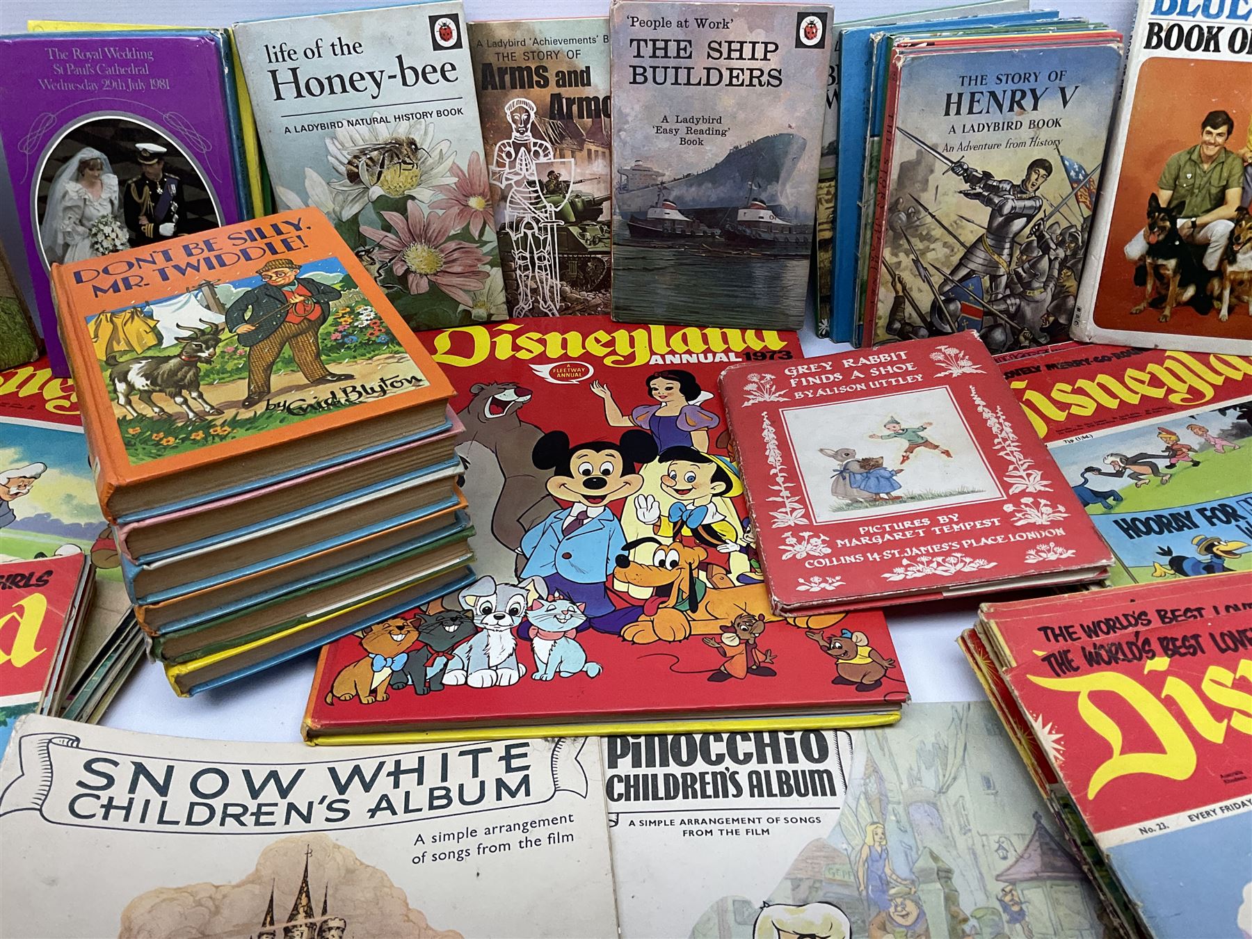 Over fifty Disneyland Magazines early, 1970s; Disney sheet music; twenty-eight Ladybird books; six Enid Blyton books; and other children's books
