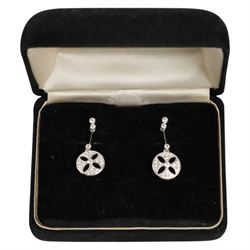 Pair of silver art deco style pendant earrings, boxed