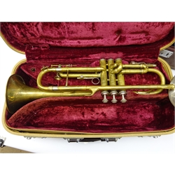  Three trumpets - Melody Maker & Lark, both brass & cased and a plated King Tempo (3)  