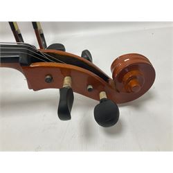 Gear 4 Music full size cello with a maple back and ribs and spruce top, ebony fittings and fingerboard, with two bows in hard case Length 123cm