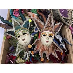 Large collection of decorative Venetian masks, to include two bearing tags for La Maschera Del Galeone, in two boxes 