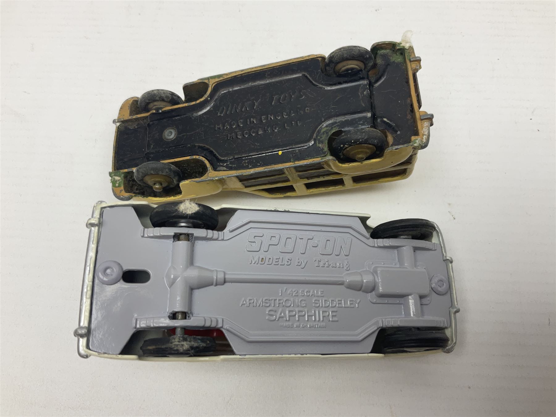 Eleven unboxed and playworn early die-cast models including Dinky Packard, Buick, two Jaguar Mark X and estate wagon, Corgi Mercedes-Benz 300S.L. Roadster, Ford Thunderbird, Citroen DS19 and Bentley Continental Sports Saloon, Spot-On Armstrong Siddeley Sapphire etc; all unboxed (11)