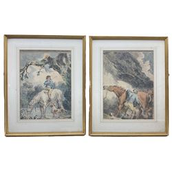 English School (19th century): Boy Horse Riding, pair watercolours and chalk unsigned 44cm x 33cm (2)