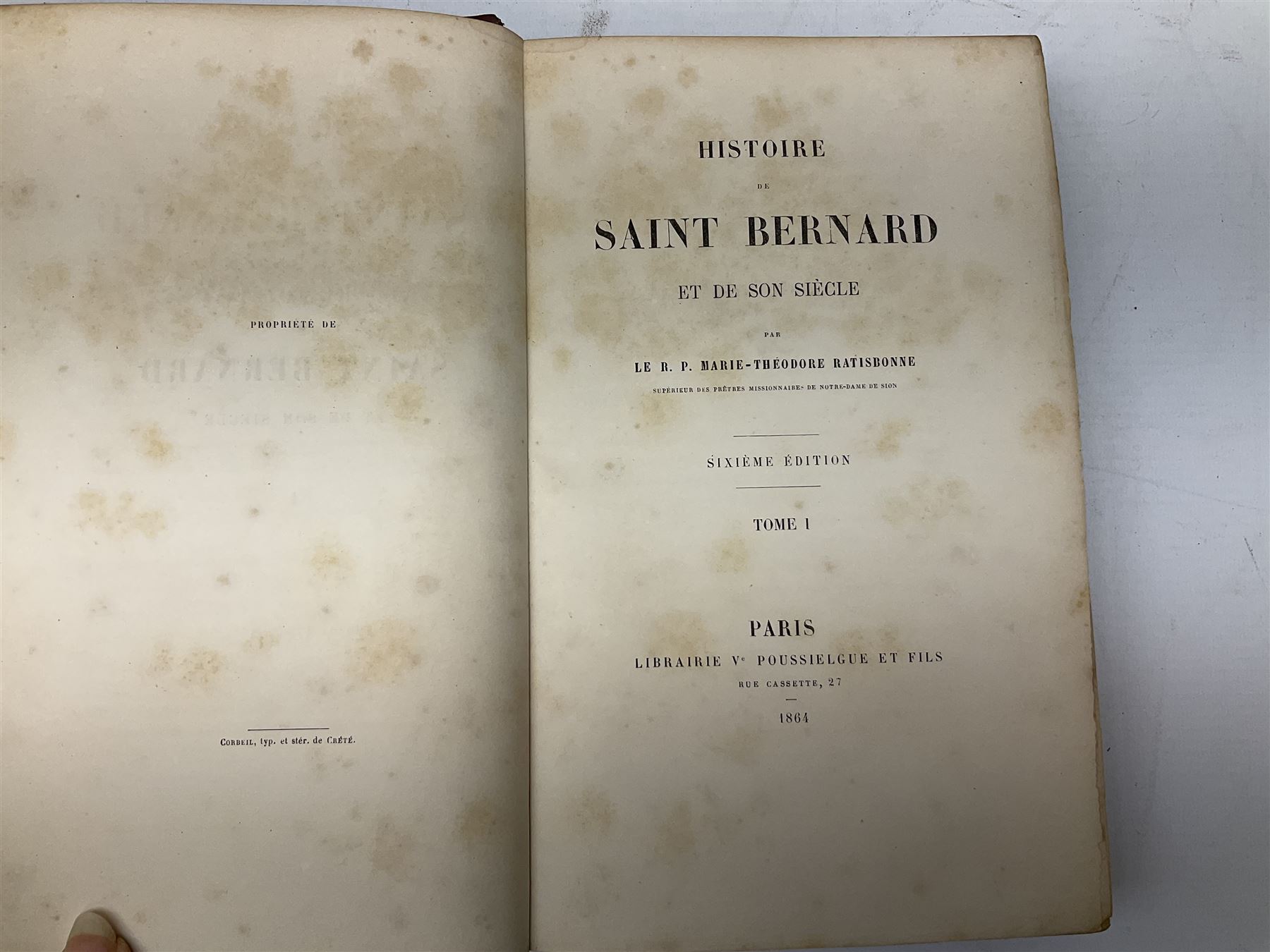 Histoire De Saint Bernard Et De Son Siecle par Le R.P. Marie-Theodore Ratisbonne. 1864 Paris. Two volumes; Nouveau Commentaire Litteral, Critique Et Theologique. 1854 Paris. Nine volumes; and Oeuvres De M. Audin. 1845/7 Paris. Eight volumes. All with leather bindings (19)
