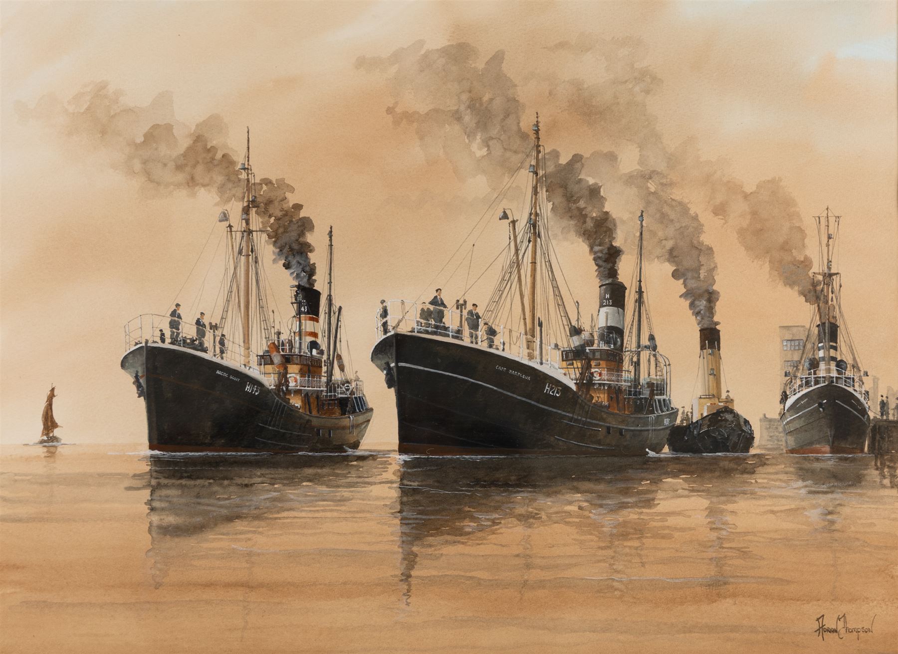 Adrian Thompson (British 1960-): Cape Barfleur and Arctic Scout Trawlers of Hull, watercolour signed 34cm x 46cm